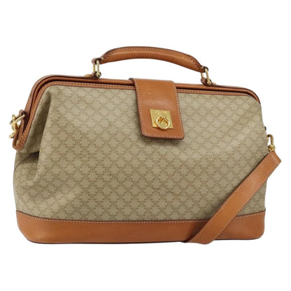 Celine Vintage Macadam Handbag Canvas and Leather, BEIGE, CANVAS, Handbag