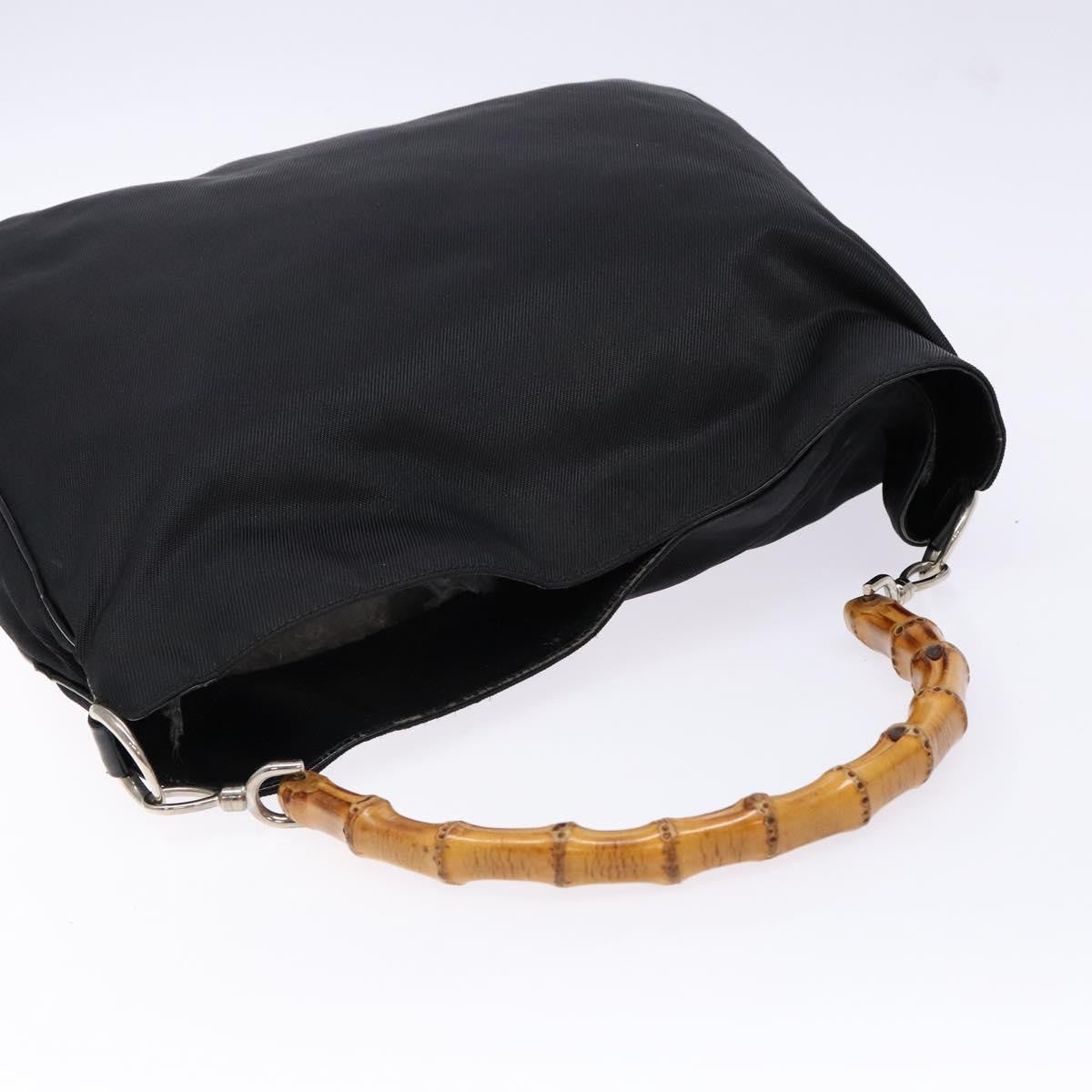 Gucci Vintage Bamboo Handle Tote Nylon, Black, Nylon, Tote Bag