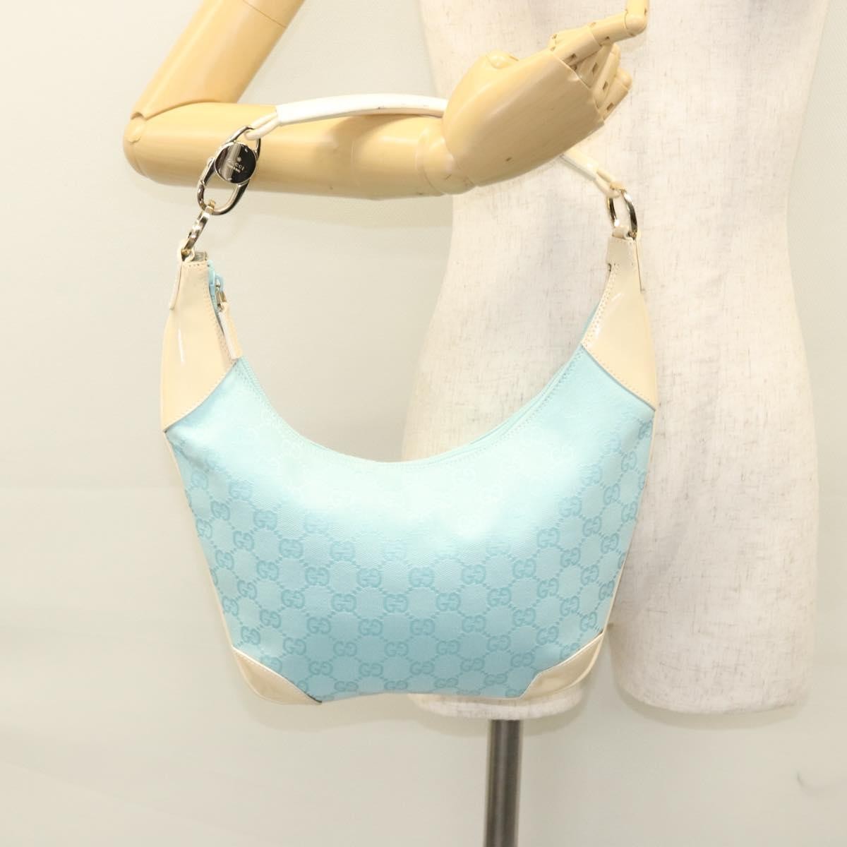 Gucci Vintage Zip Hobo GG Canvas and Patent, BLUE, CANVAS, Shoulder bag