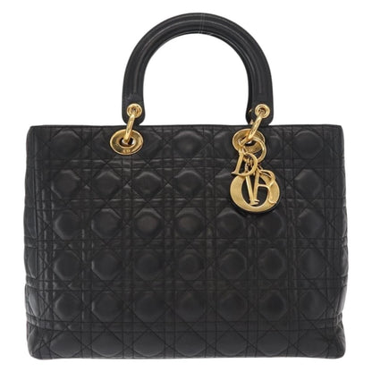 Christian Dior Lady Dior Bag Leather, BLACK, LEATHER, Handbag