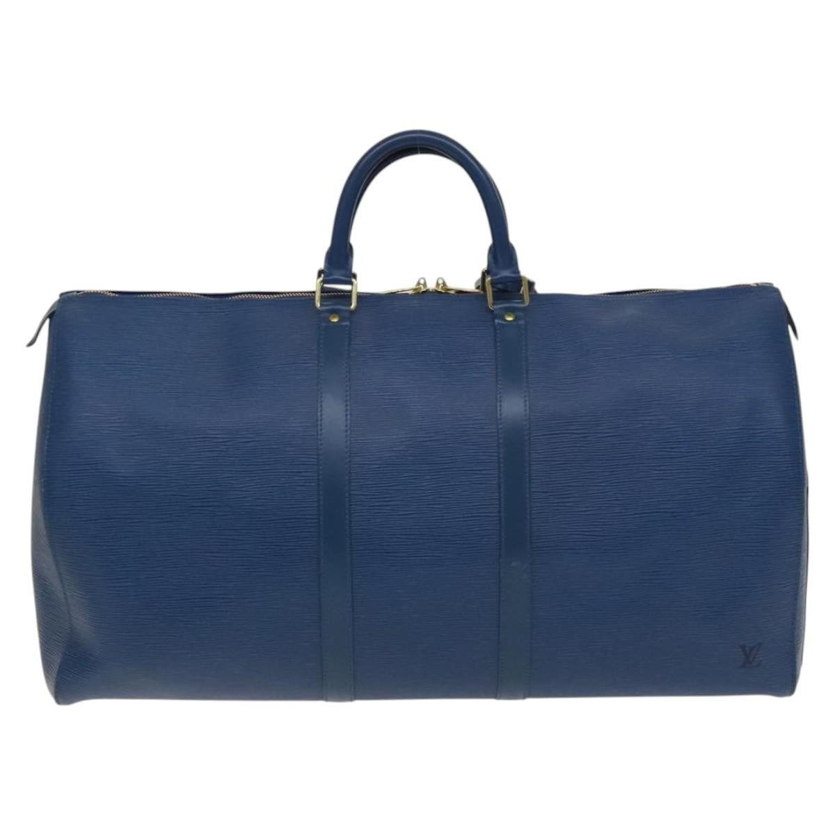Louis Vuitton Keepall Bag Epi Leather, BLUE, LEATHER, Travel bag