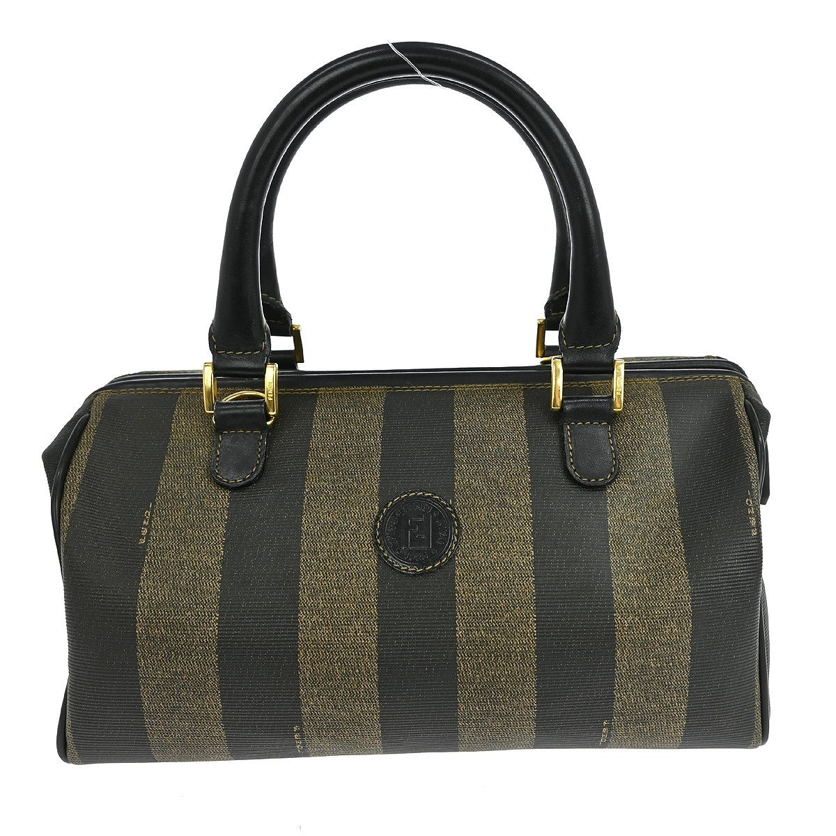 Fendi Vintage Pequin Convertible Boston Bag Coated Canvas, BROWN, CANVAS, Handbag