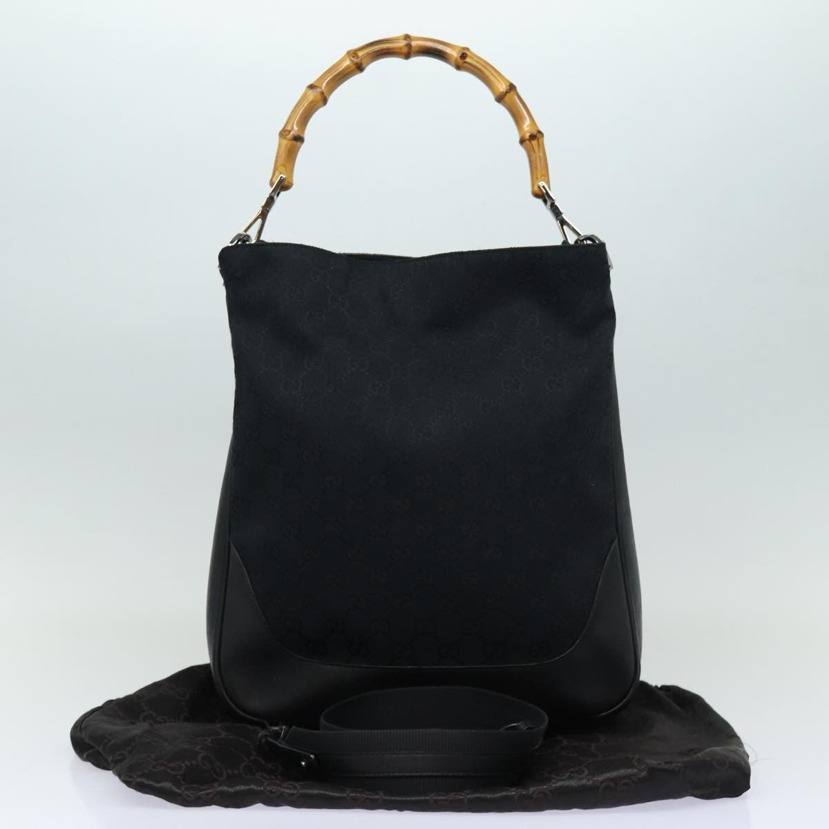 Gucci Bamboo Shoulder Bag GG Canvas, Black, Canvas, Shoulder Bag