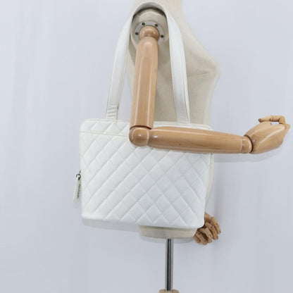 Chanel Vintage CC Zip Around Bowler Bag Quilted Caviar, WHITE, LEATHER, Tote bag