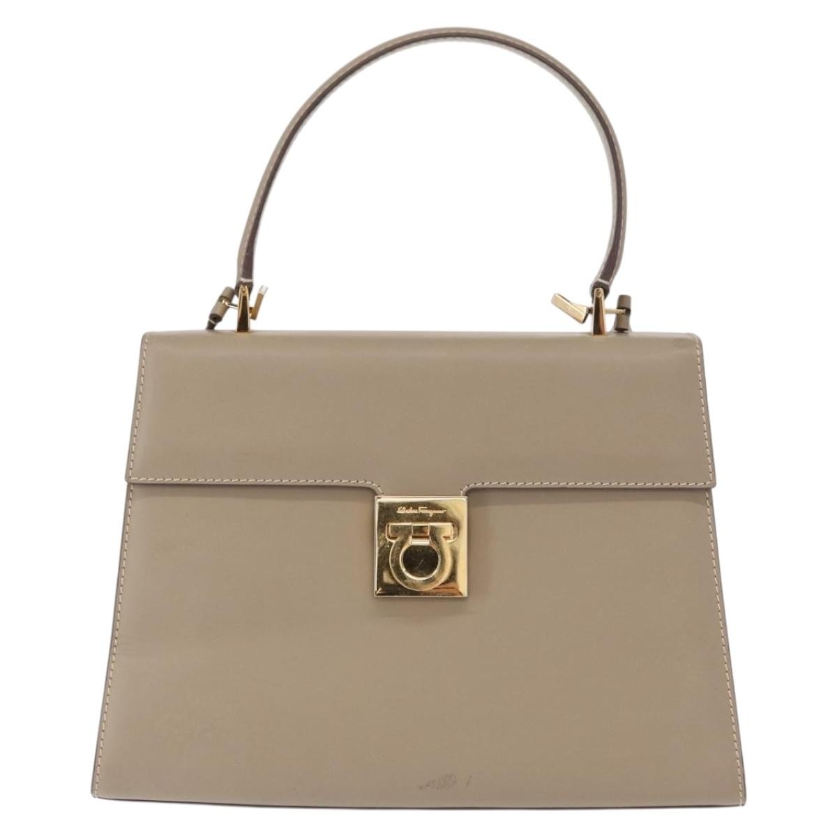 Salvatore Ferragamo Gancini Top Handle Flap Bag Leather, BEIGE, LEATHER, Handbag