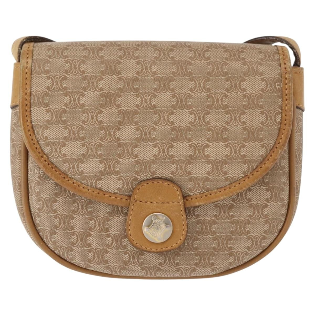 Celine Vintage Macadam Shoulder Bag Canvas and Leather, BEIGE, CANVAS, Shoulder bag