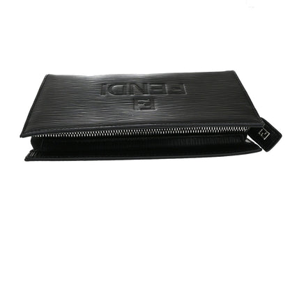 Fendi FENDI Logo Clutch Leather, BLACK, LEATHER, Clutche & pouche
