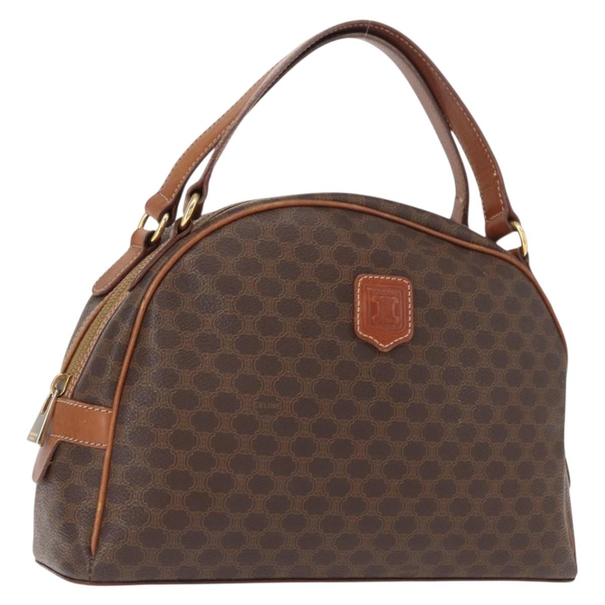 Celine Vintage Macadam Handbag Canvas and Leather, BROWN, CANVAS, Handbag
