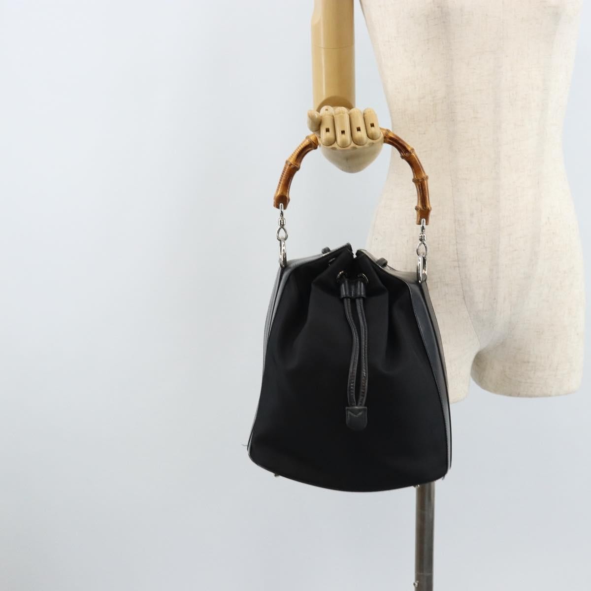 Gucci Vintage Bamboo Bucket Bag Nylon and Leather, Black, Nylon, Handbag