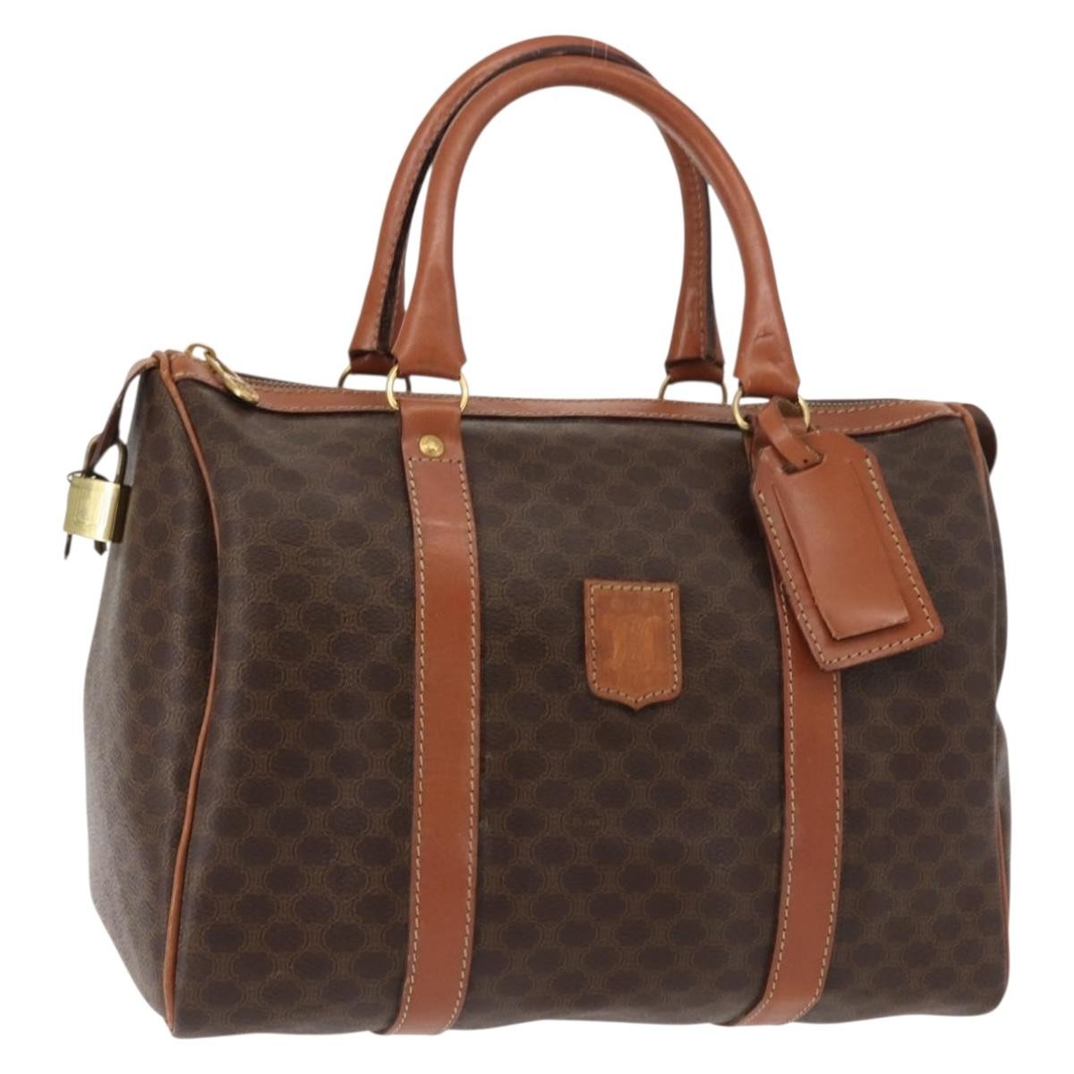 Celine Macadam Handbag Macadam with leather, BROWN, CANVAS, Handbag