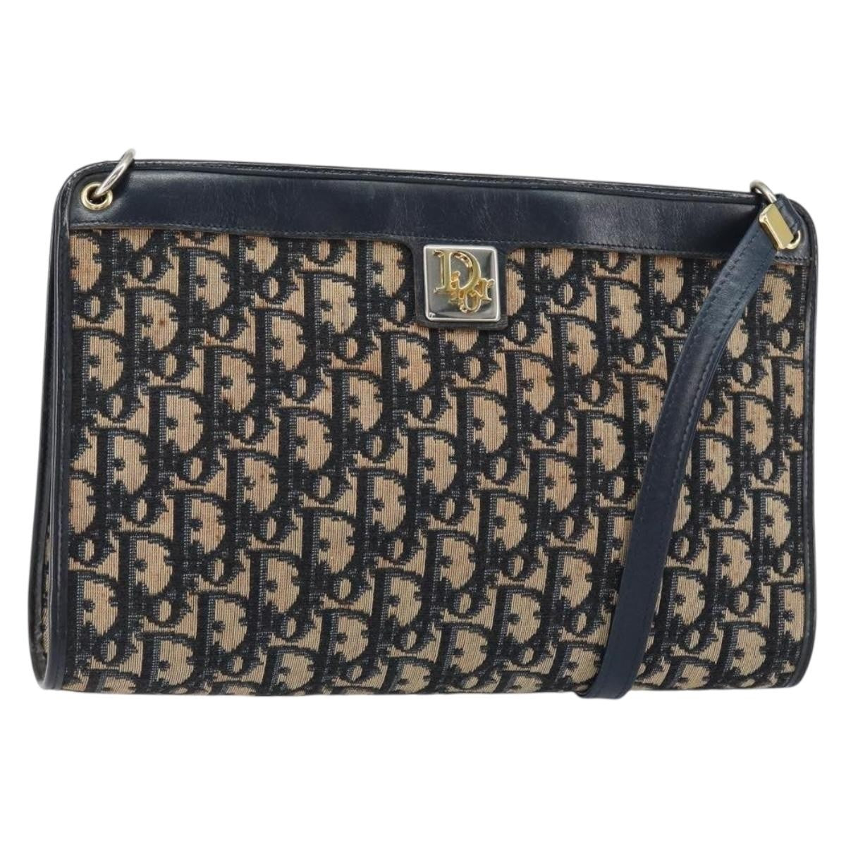 Christian Dior Vintage Trotter Shoulder Bag Canvas, NAVY, CANVAS, Shoulder bag