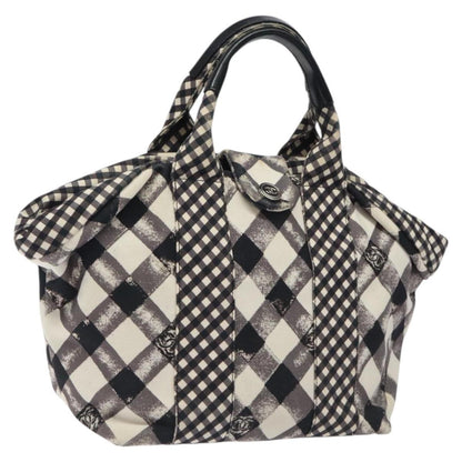 Chanel Top Handle Satchel Gingham Print Canvas, BLACK, CANVAS, Handbag