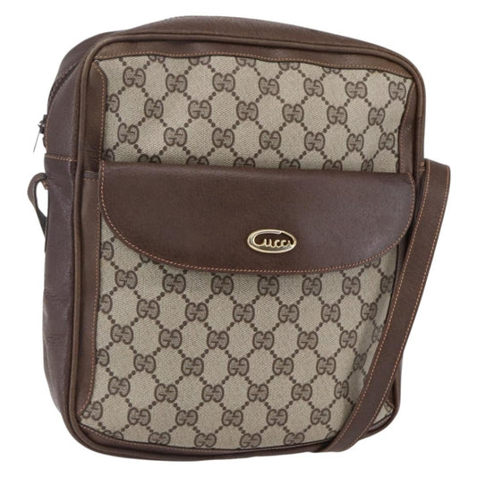 Gucci Front Pocket Messenger Bag GG Canvas with Leather, BEIGE, CANVAS, Shoulder bag