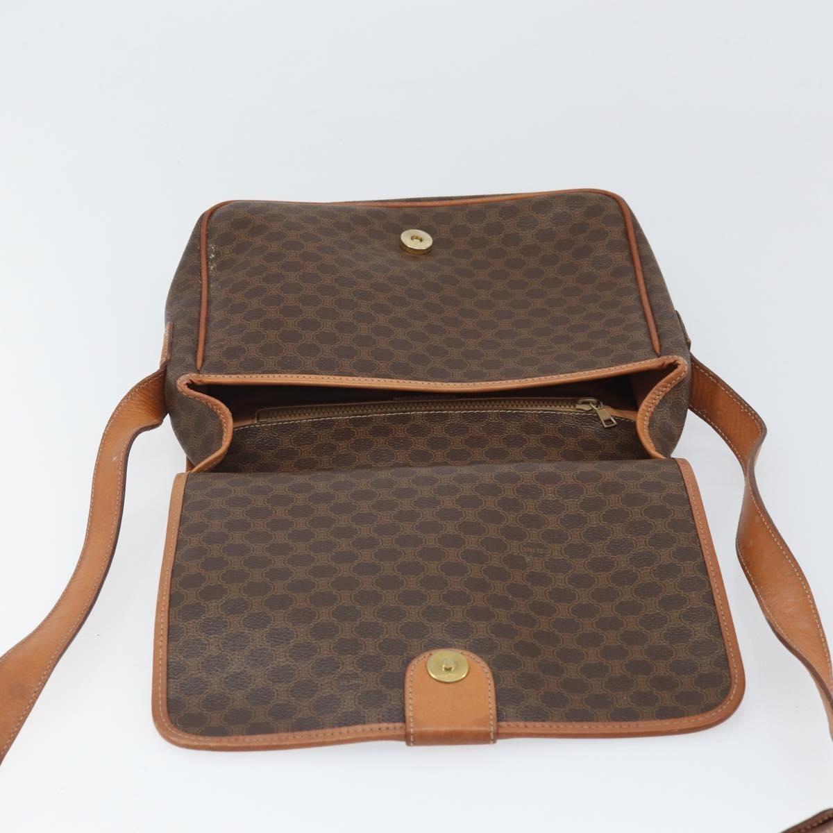 Celine Vintage Macadam Shoulder Bag Canvas and Leather, BROWN, CANVAS, Shoulder bag