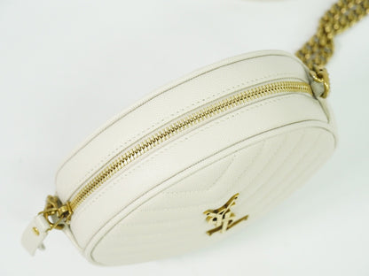 Saint Laurent Vinyle Round Camera Bag Matelasse Chevron Leather, WHITE, LEATHER, Crossbody bag