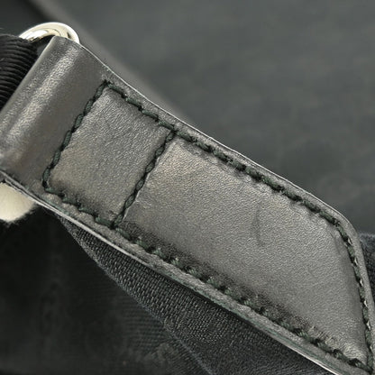 Gucci Zip Messenger Bag GG Canvas with Perforated Leather, BLACK, CANVAS, Shoulder bag