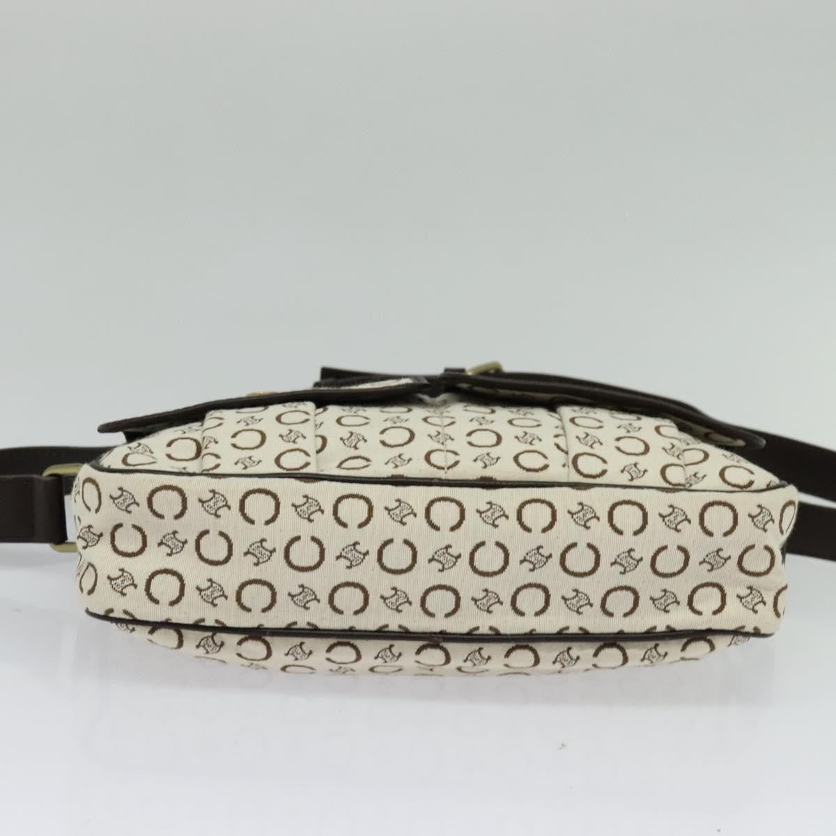 Celine Vintage Macadam Shoulder Bag Canvas and Leather, WHITE, CANVAS, Clutche & pouche