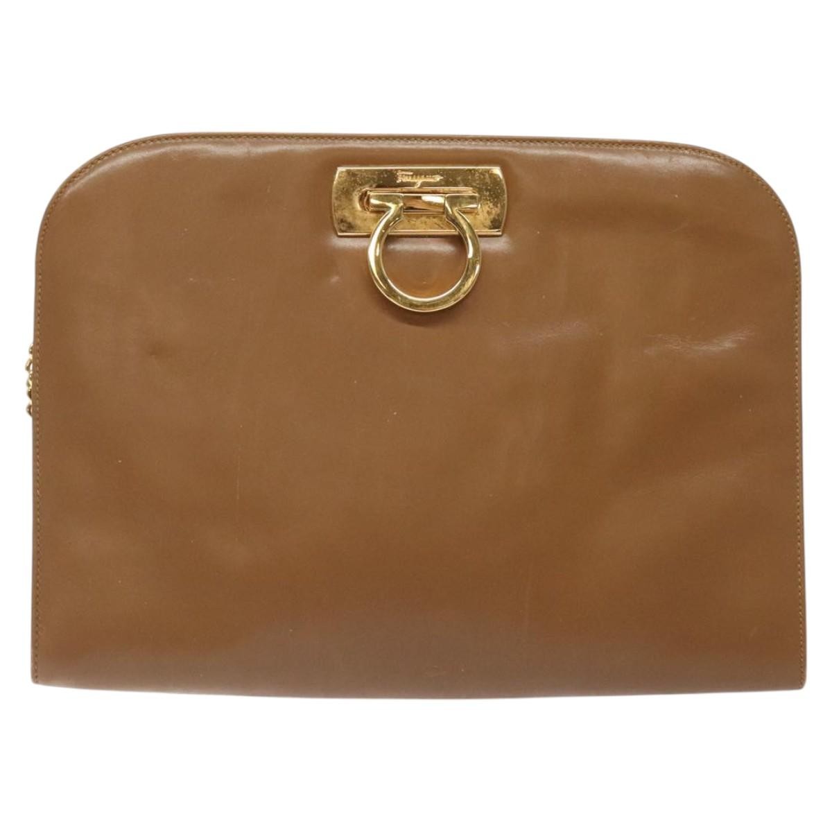 Salvatore Ferragamo Vintage Gancini Chain Shoulder Bag Leather, BROWN, LEATHER, Shoulder bag