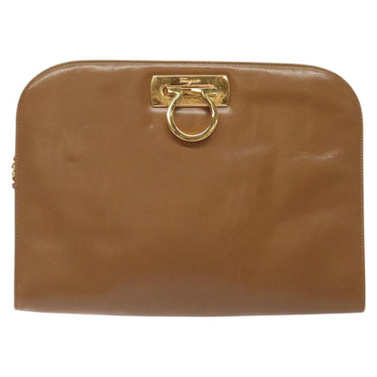 Salvatore Ferragamo Vintage Gancini Chain Shoulder Bag Leather, BROWN, LEATHER, Shoulder bag