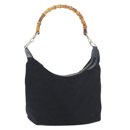 Gucci Vintage Bamboo Hobo Nylon, Navy, Nylon, Shoulder Bag