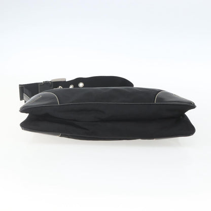 Prada Belted Shoulder Bag Tessuto with Leather, BLACK, NYLON, Shoulder bag