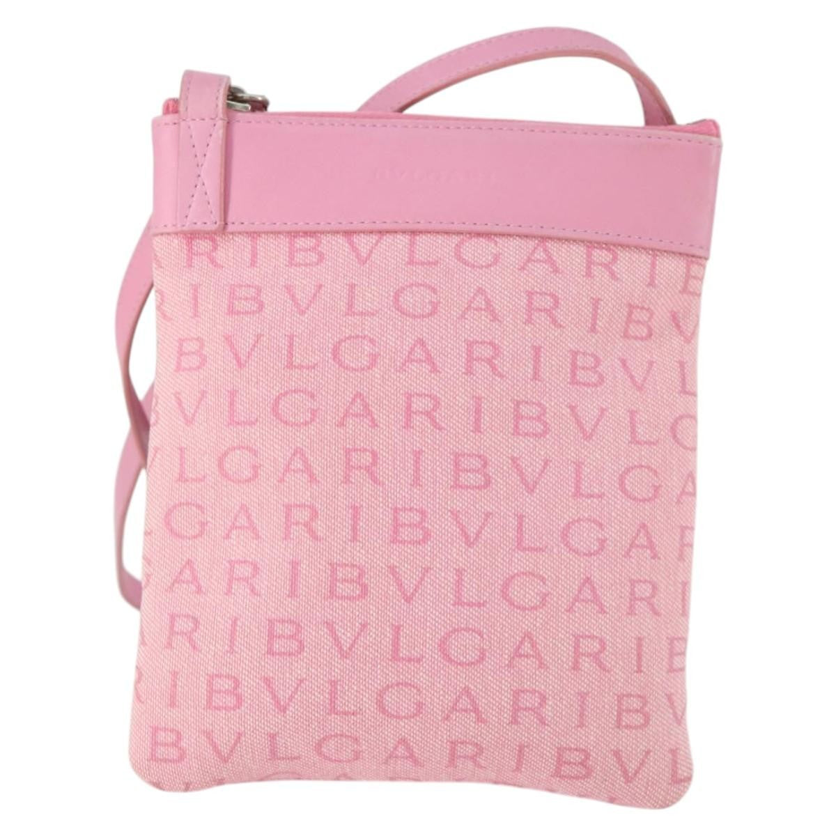 Bvlgari Logomania Shoulder Bag Canvas with Leather, Pink, Canvas, Shoulder Bag