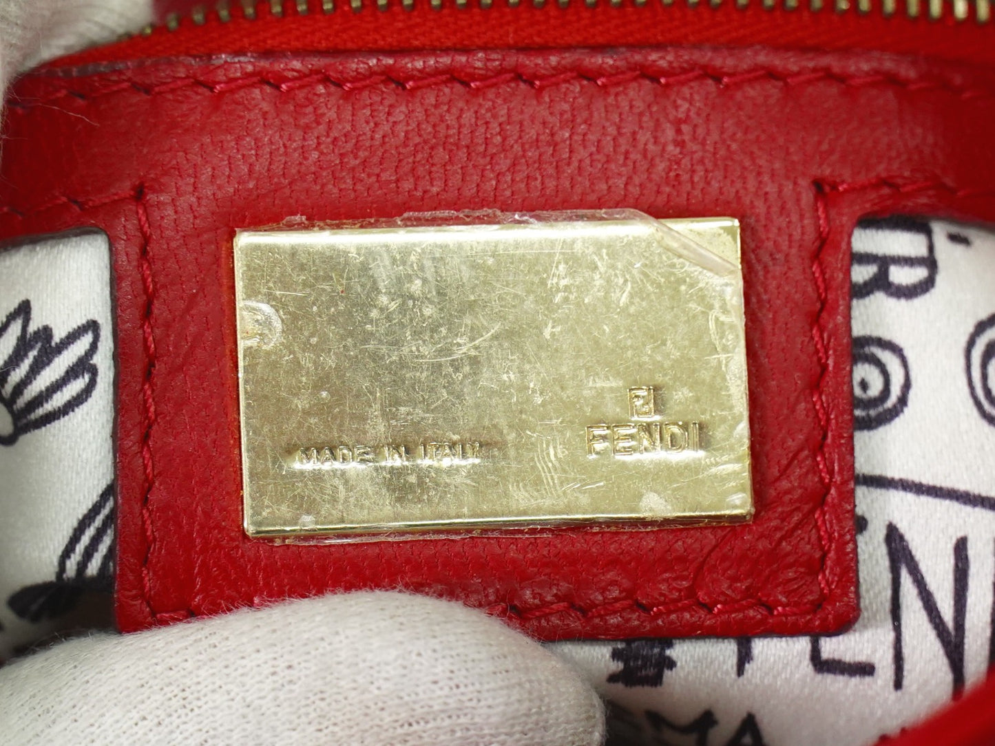 Fendi Mamma baguette Leather, Red, Leather, Handbag