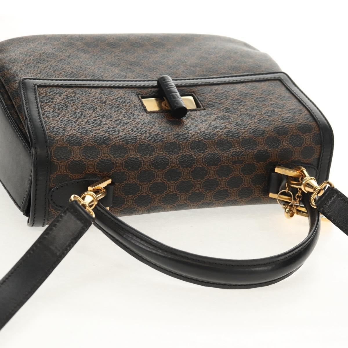 Celine Vintage Convertible Top Handle Bag Macadam Coated Canvas, BROWN, PVC, Handbag