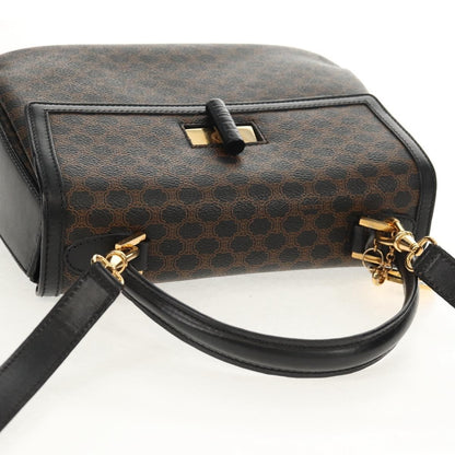 Celine Vintage Convertible Top Handle Bag Macadam Coated Canvas, BROWN, PVC, Handbag