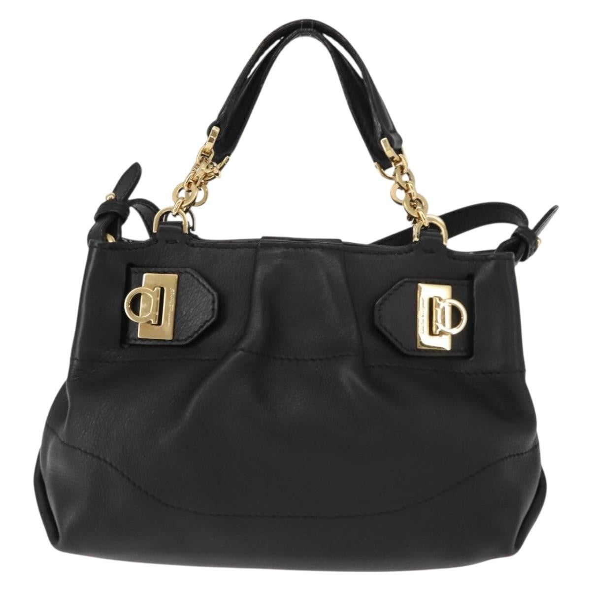Salvatore Ferragamo W Chain Tote Leather, BLACK, LEATHER, Handbag