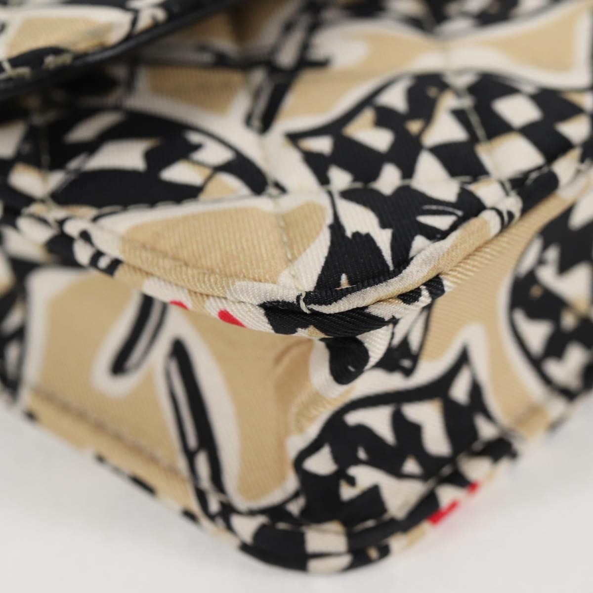 Chanel Flap Card Holder on Chain Quilted Printed Canvas, BEIGE, CANVAS, Clutche & pouche