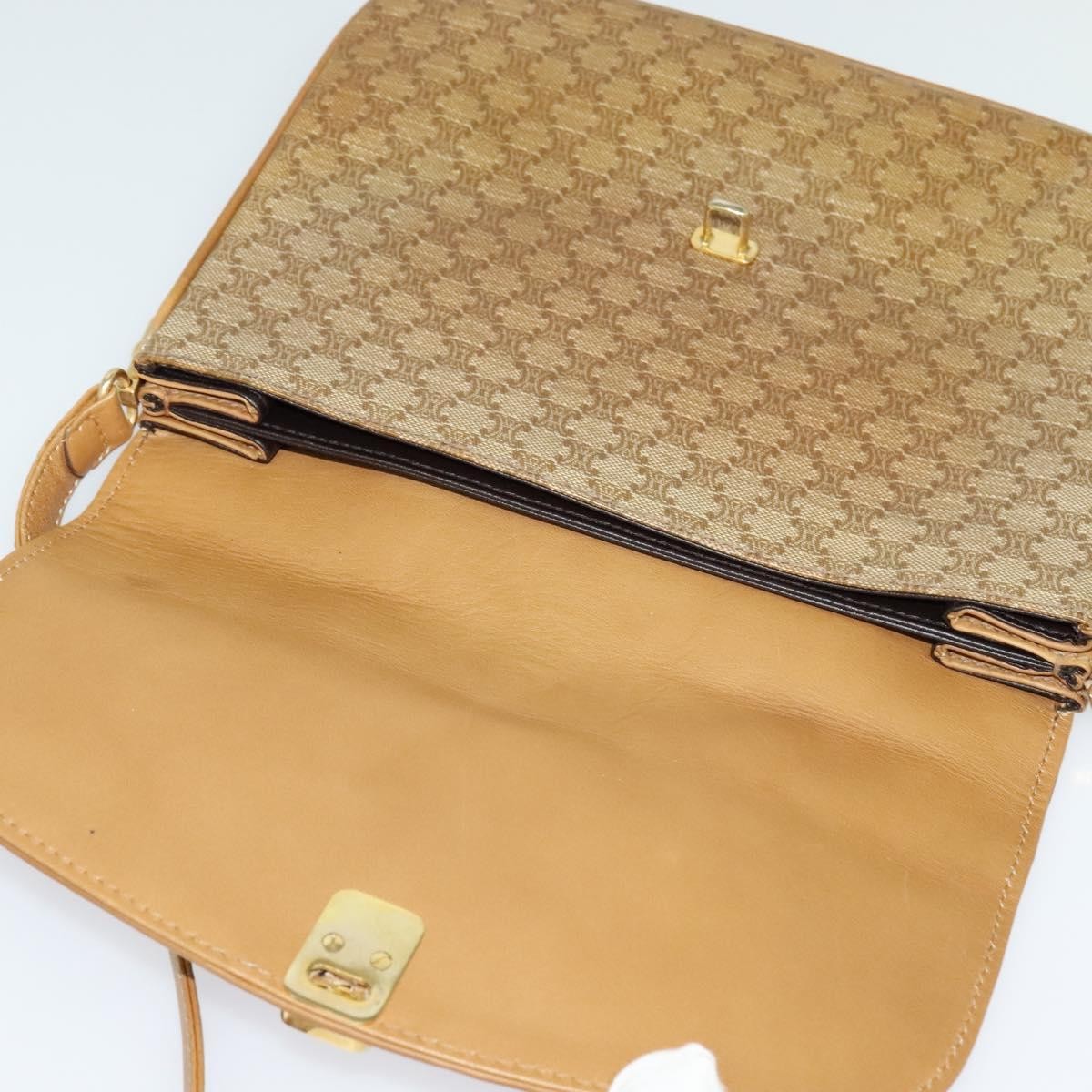Celine Vintage Macadam Shoulder Bag Canvas and Leather, Beige, Canvas, Shoulder Bag
