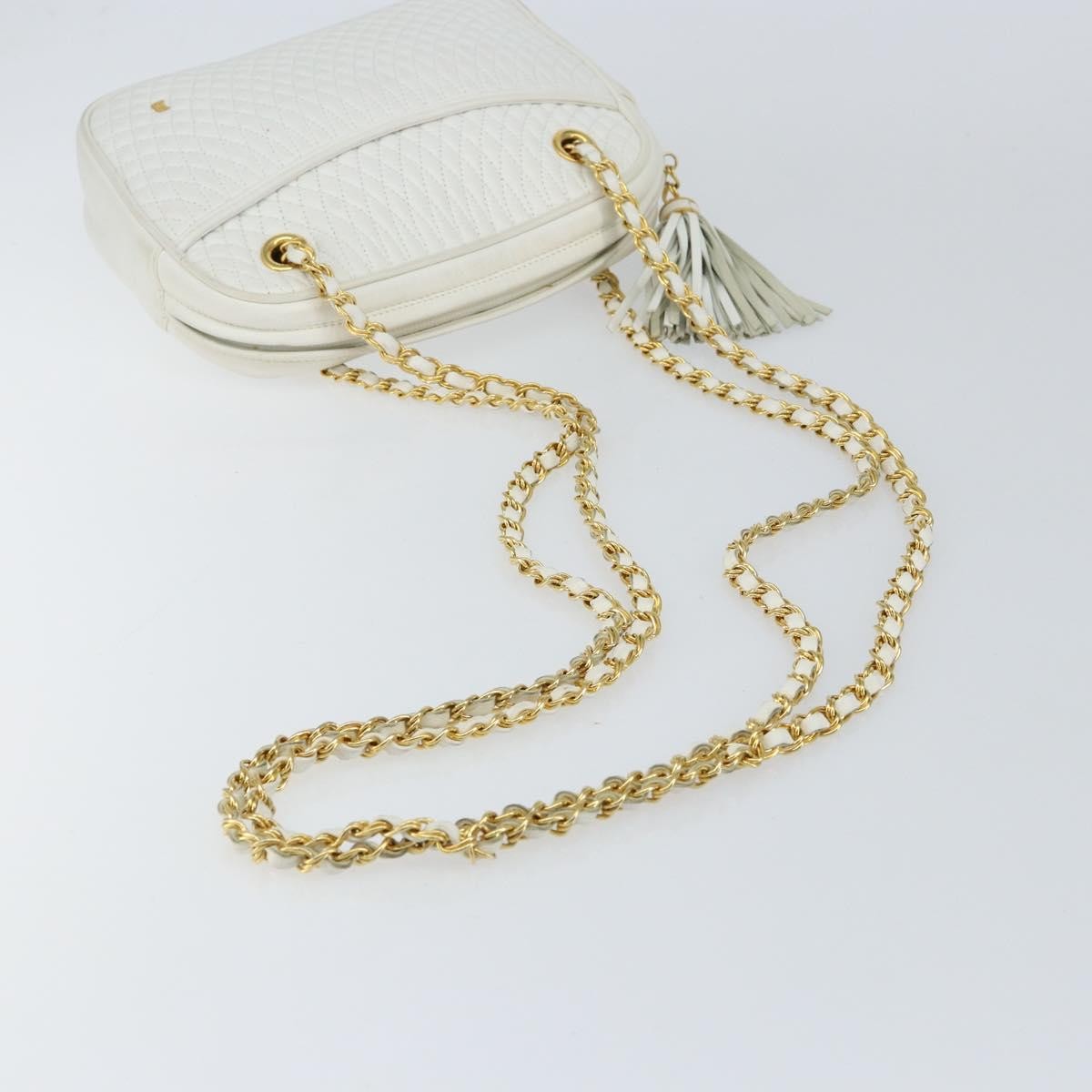 Bally Vintage Chain Shoulder Bag Quilted Leather, WHITE, LEATHER, Shoulder bag
