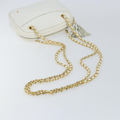 Bally Vintage Chain Shoulder Bag Quilted Leather, WHITE, LEATHER, Shoulder bag