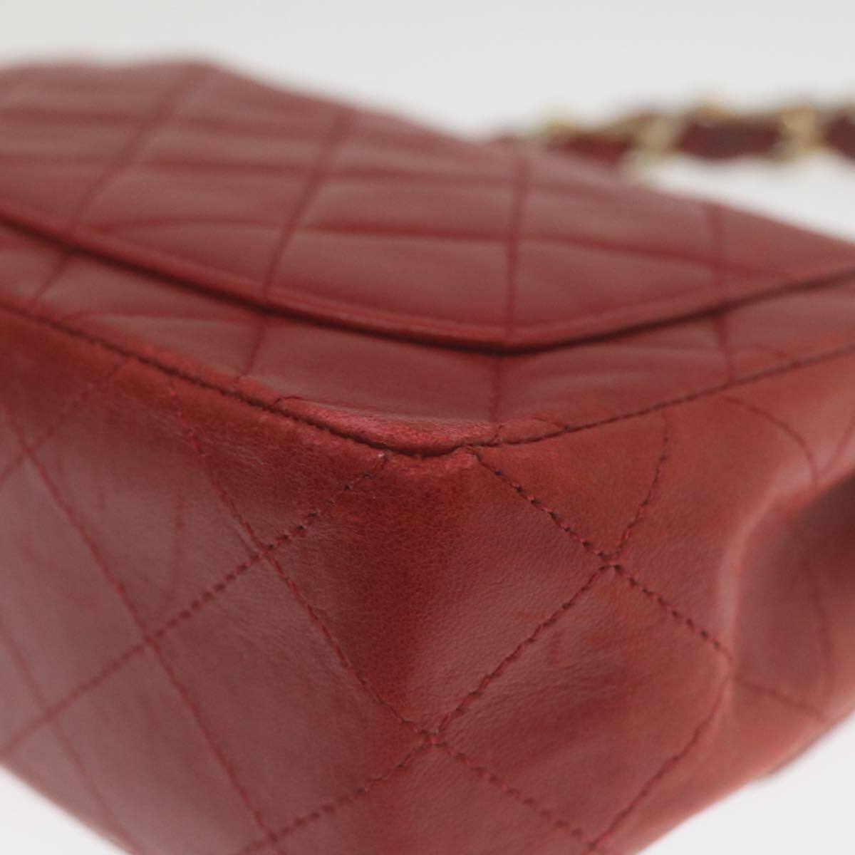 Chanel Vintage Square Chain Handle Flap Bag Quilted Lambskin, RED, LEATHER, Handbag