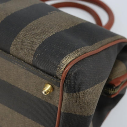 Fendi Vintage Pequin Convertible Boston Bag Coated Canvas, BROWN, CANVAS, Handbag