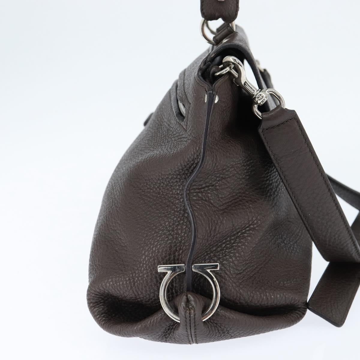 Salvatore Ferragamo Gancini handbag Leather, BROWN, LEATHER, Handbag