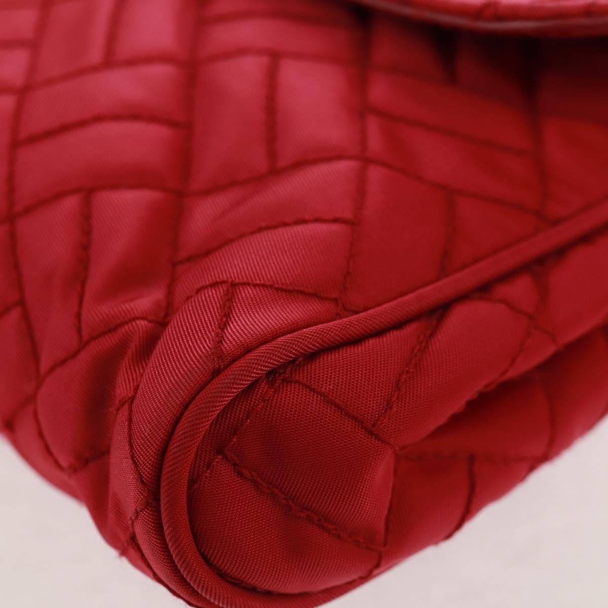 Prada Pushlock Chain Flap Bag Quilted Tessuto, Red, Nylon, Shoulder Bag