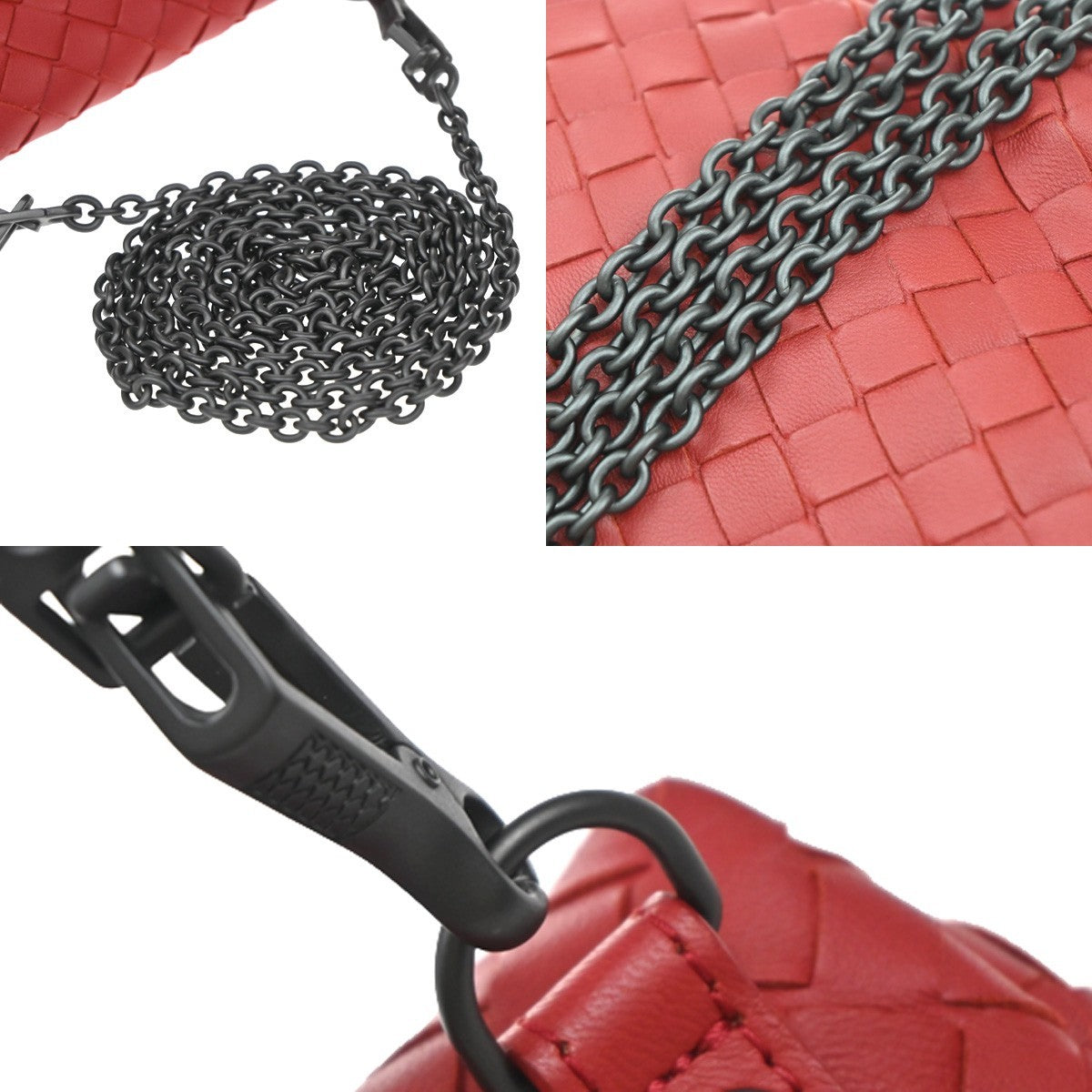 Bottega Veneta Expandable Chain Crossbody Bag Intrecciato Nappa, RED, LEATHER, Clutche & pouche