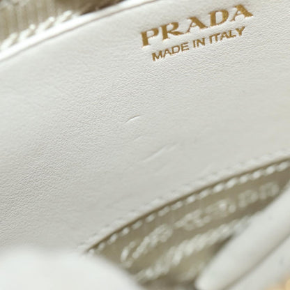 Prada Triangle Double Zip Pouch Bag with Chain Patent leather, BEIGE, PATENT_LEATHER, Clutche & pouche