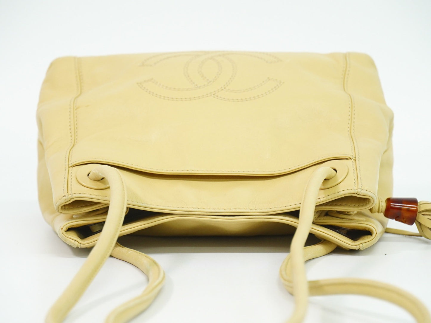 Chanel Vintage CC Tassel Shoulder Bag Lambskin, BEIGE, LEATHER, Shoulder bag