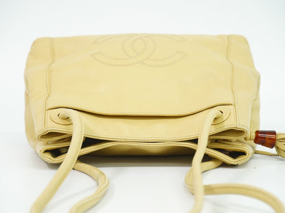Chanel Vintage CC Tassel Shoulder Bag Lambskin, BEIGE, LEATHER, Shoulder bag