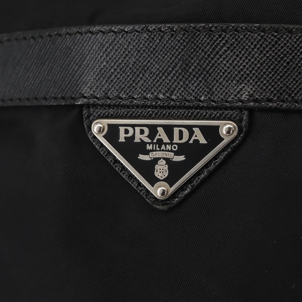 Prada Double Pocket Drawstring Shoulder Bag Tessuto, Black, Nylon, Shoulder Bag