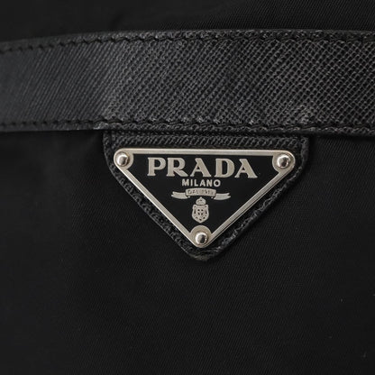 Prada Double Pocket Drawstring Shoulder Bag Tessuto, Black, Nylon, Shoulder Bag