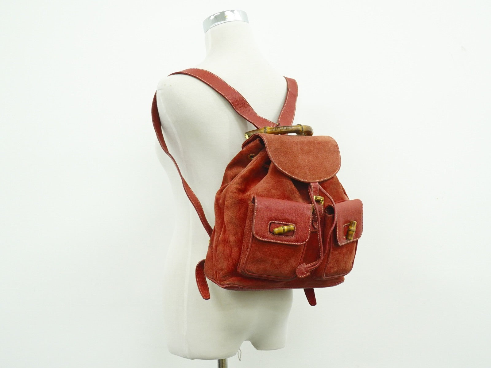 Gucci Vintage Bamboo Backpack Suede, PINK, SUEDE, Backpack