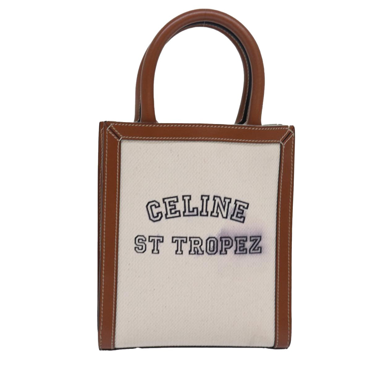 Celine Vertical Cabas Tote Canvas with Leather, WHITE, CANVAS, Handbag