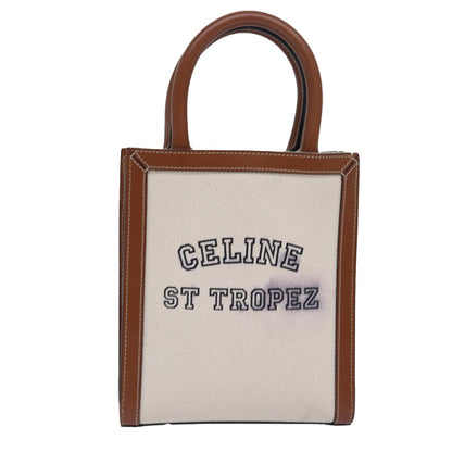 Celine Vertical Cabas Tote Canvas with Leather, WHITE, CANVAS, Handbag