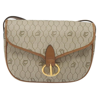 Christian Dior Vintage Honeycomb Flap Crossbody Bag Coated Canvas, BEIGE, CANVAS, Crossbody bag