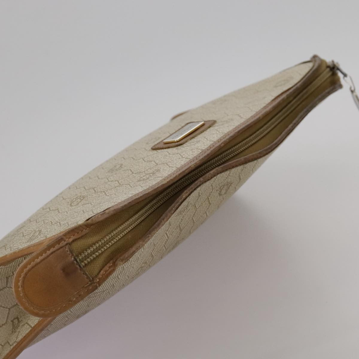 Christian Dior Vintage Honeycomb Zip Pouch Canvas and Leather, BEIGE, CANVAS, Clutche & pouche