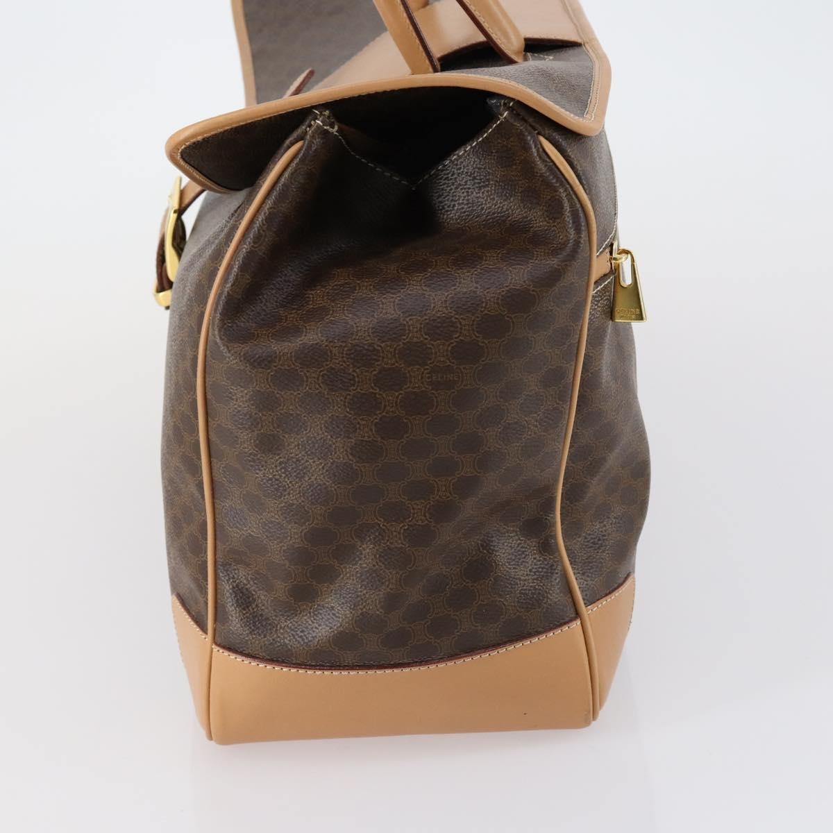 Celine Vintage Duffle Bag Macadam Coated Canvas, BROWN, PVC, Travel bag